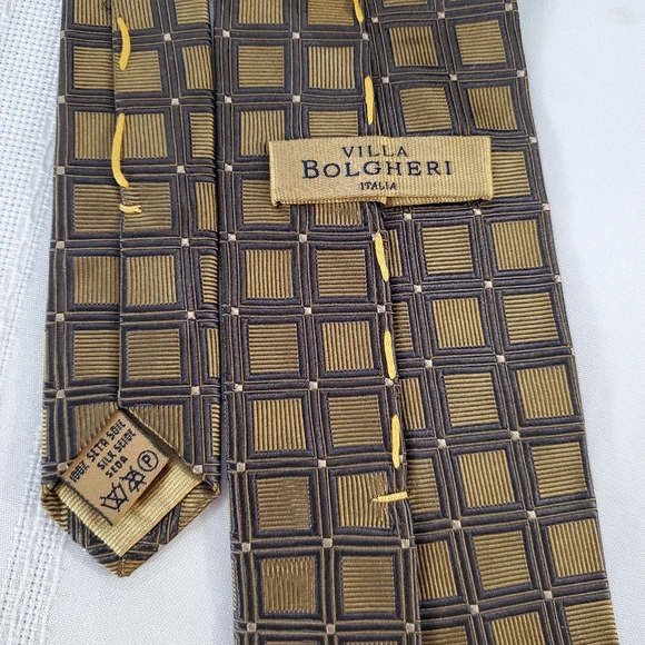 Luxury Tie Villa Bolgheri Italia 100% Silk Squares Gold & Brown Embroidery - Picture 5 of 9
